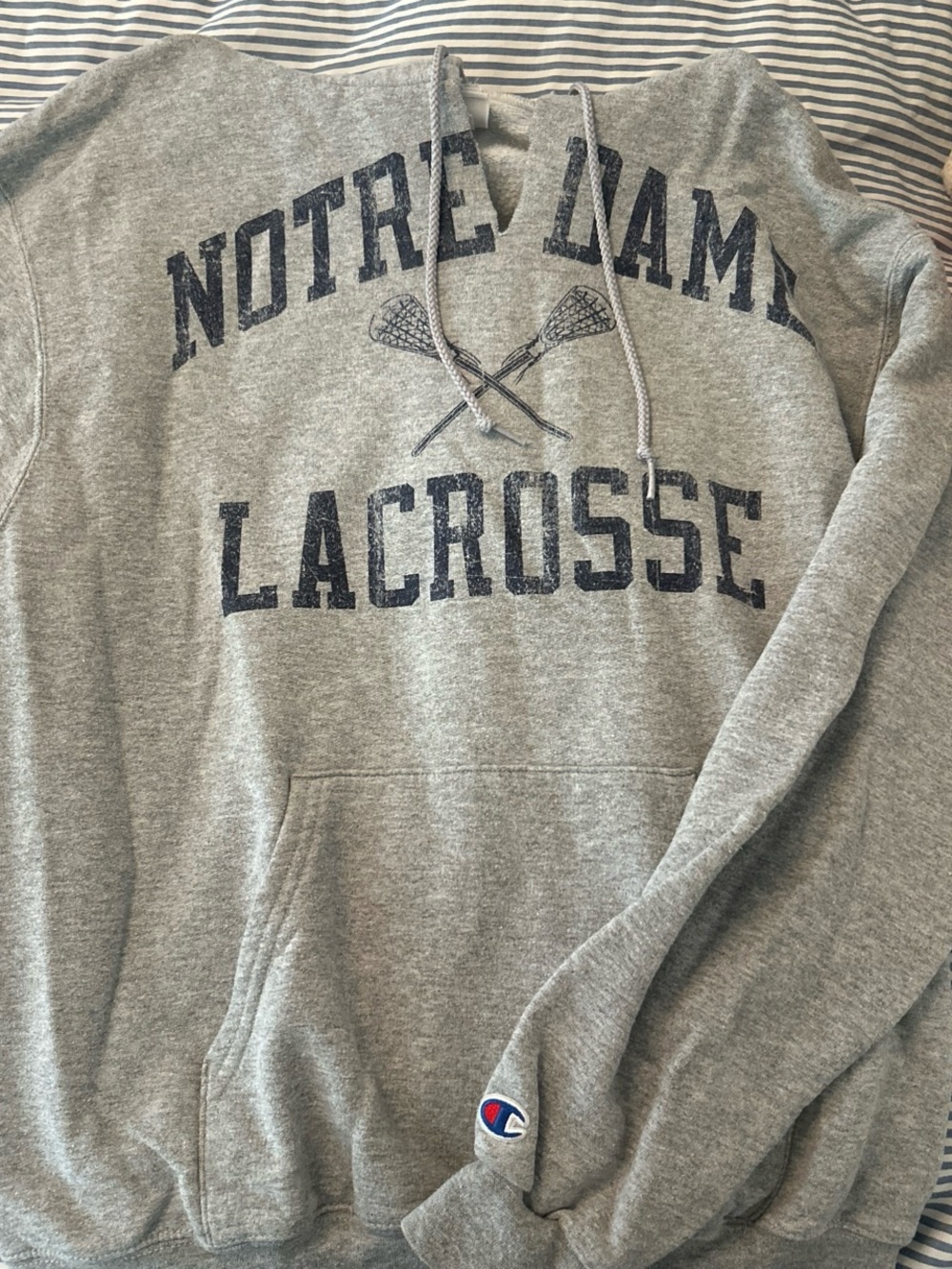 Champion Gray Notre Dame Lacrosse Pullover Hoodie